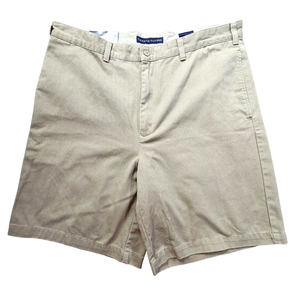 Tommy Hilfiger Shorts Mens 38‎ Khaki Tan Classic Fit Plain Front Cotton Twill